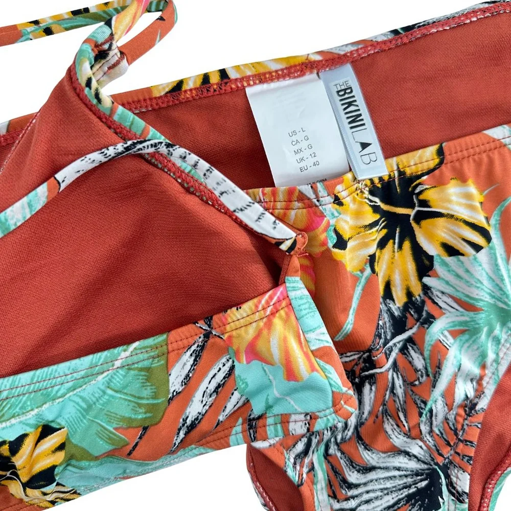 NWT The Bikini Lab Swimsuit SET Orange TROPICAL Multi-Color WOMENS M L 8 - Picture 6 of 9